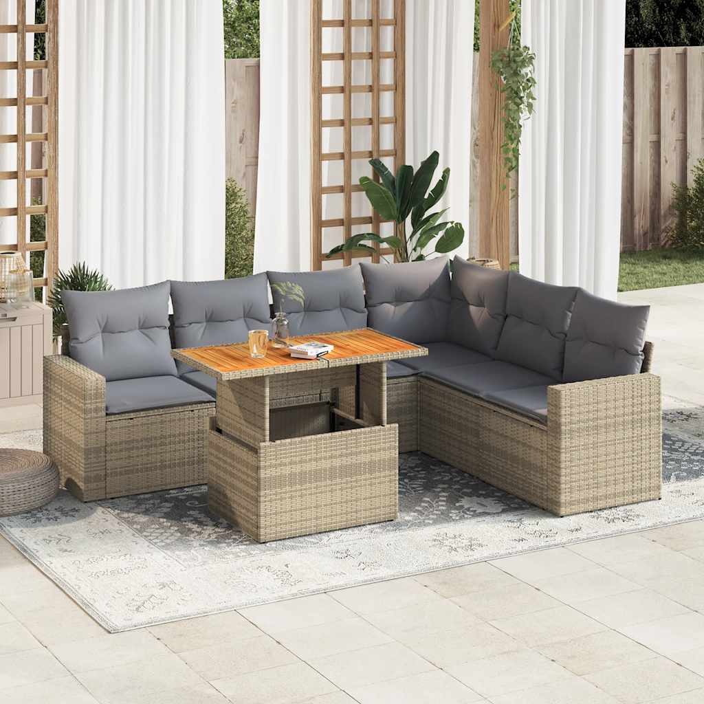 Set Divani da Giardino 7 pz con Cuscini Beige in Polyrattan | homemem39