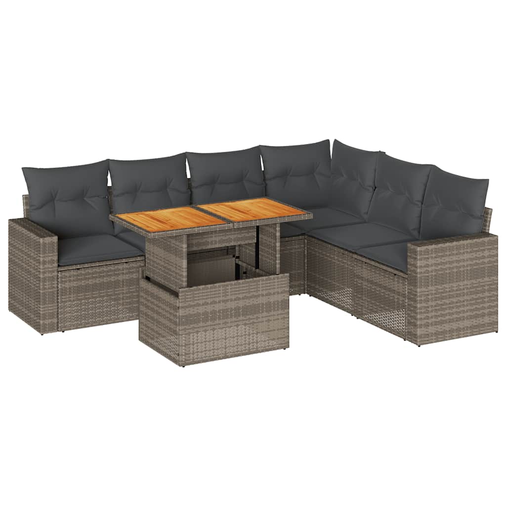 Set Divani da Giardino 7 pz con Cuscini Grigio in Polyrattan | homemem39
