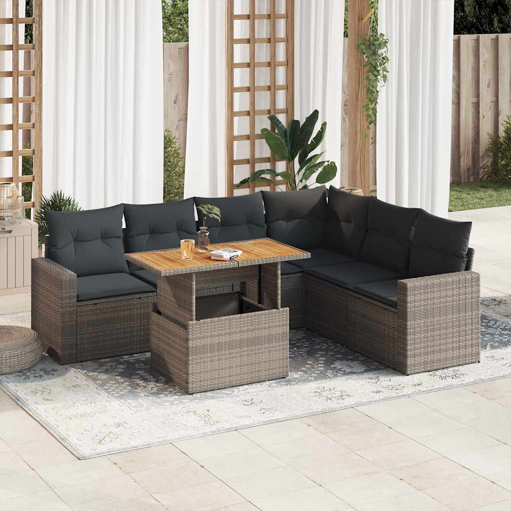 Set Divani da Giardino 7 pz con Cuscini Grigio in Polyrattan | homemem39