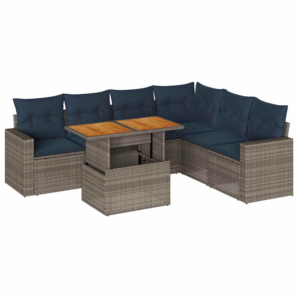 Set Divani da Giardino 7 pz con Cuscini Grigio in Polyrattan | homemem39