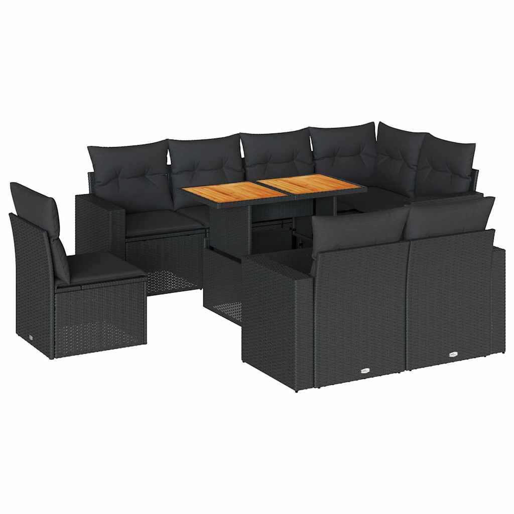 Set Divani da Giardino 9 pz con Cuscini Nero in Polyrattan - homemem39