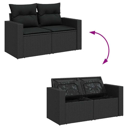 Set Divani da Giardino 9 pz con Cuscini Nero in Polyrattan - homemem39