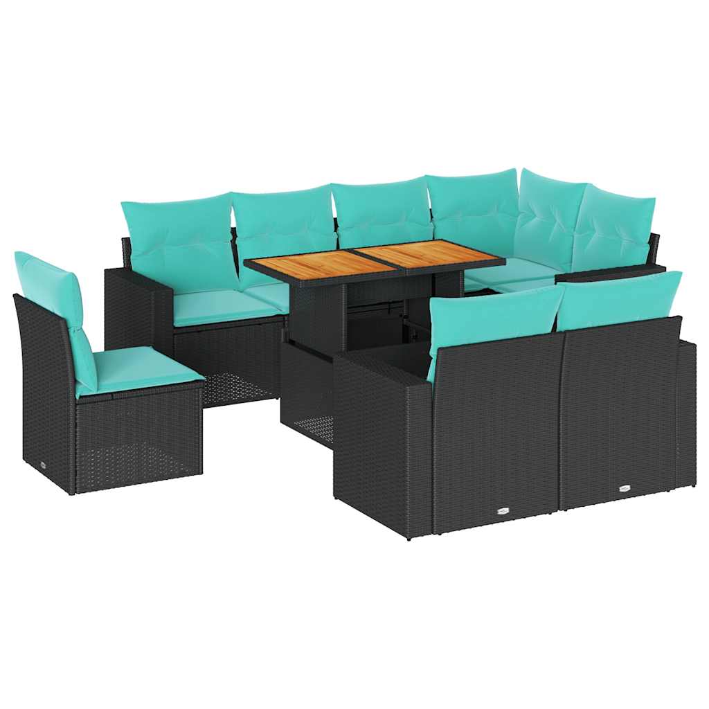 Set Divani da Giardino 9 pz con Cuscini Nero in Polyrattan | homemem39