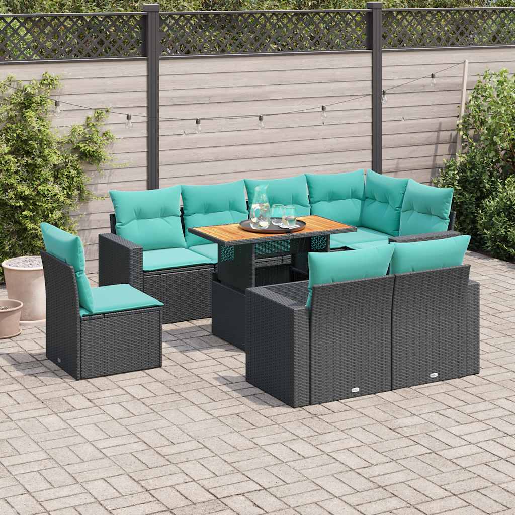 Set Divani da Giardino 9 pz con Cuscini Nero in Polyrattan | homemem39