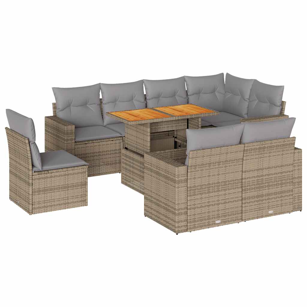 Set Divano da Giardino 9 pz con Cuscini Beige in Polyrattan | homemem39