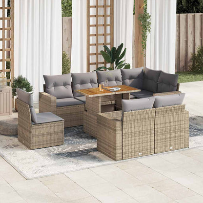 Set Divano da Giardino 9 pz con Cuscini Beige in Polyrattan | homemem39