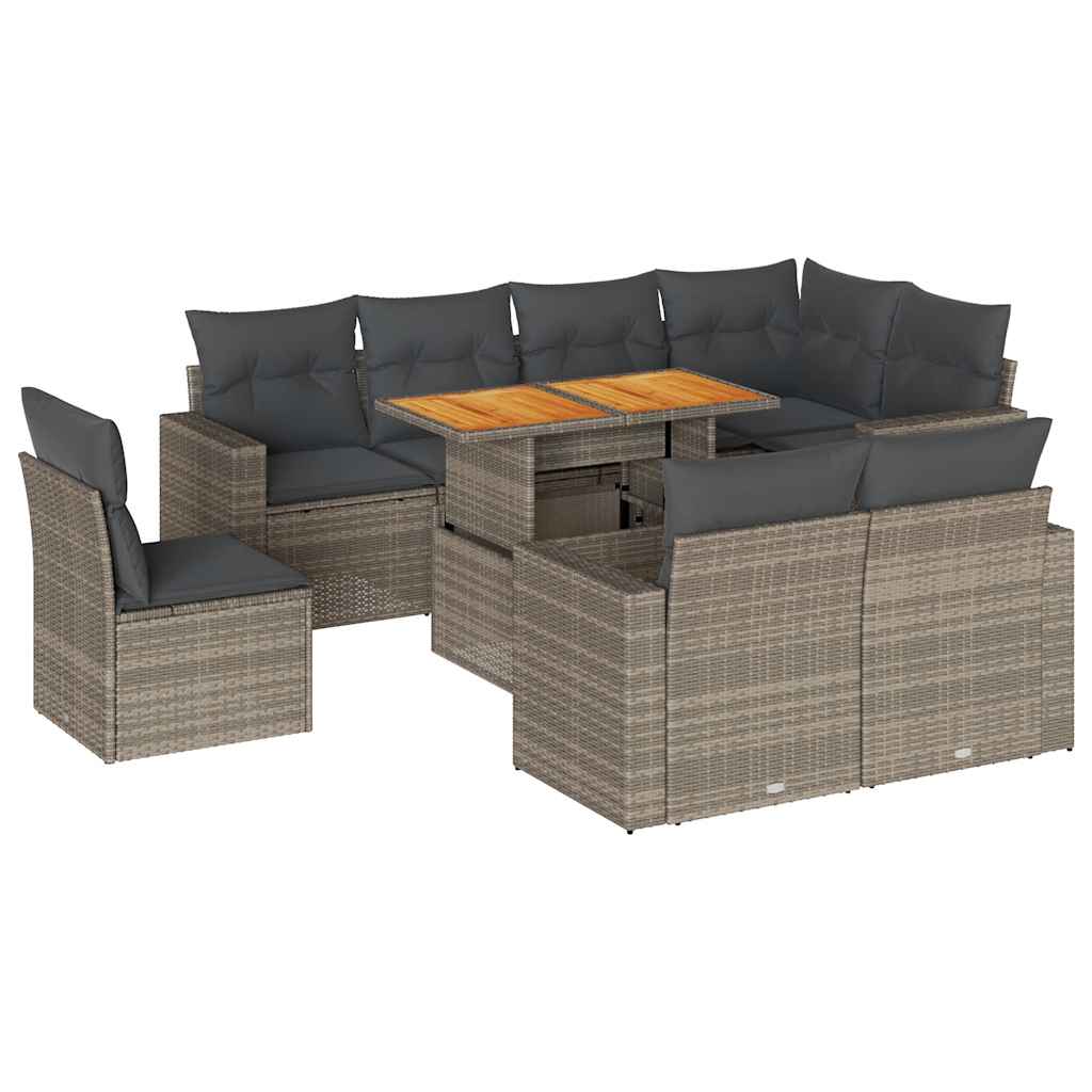 Set Divano da Giardino 9 pz con Cuscini Grigio in Polyrattan | homemem39