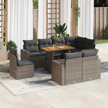 Set Divano da Giardino 9 pz con Cuscini Grigio in Polyrattan
