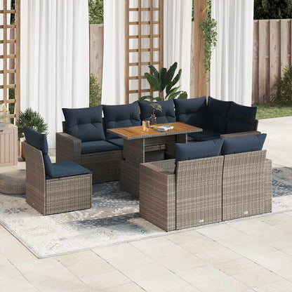 Set Divano da Giardino 9 pz con Cuscini Grigio in Polyrattan | homemem39