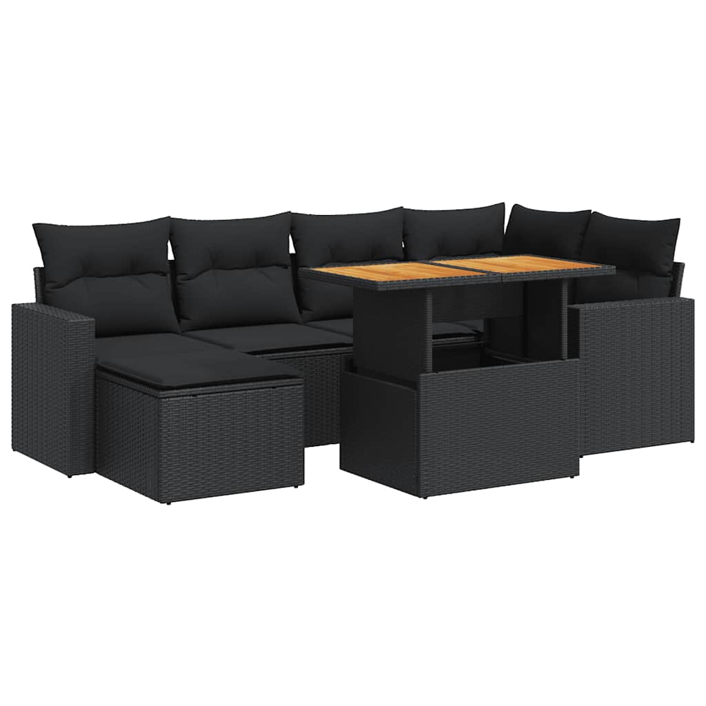 Set Divani da Giardino con Cuscini 7pz Nero Polyrattan | homemem39