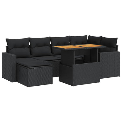 Set Divani da Giardino con Cuscini 7pz Nero Polyrattan | homemem39