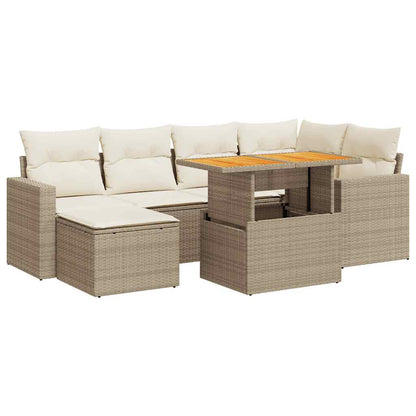 Set Divani da Giardino 7 pz con Cuscini Beige in Polyrattan | homemem39
