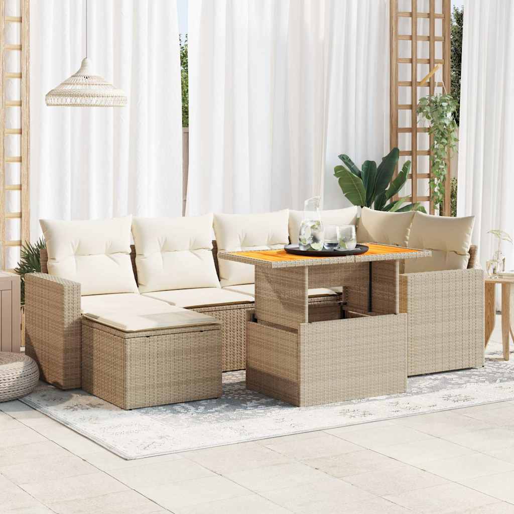 Set Divani da Giardino 7 pz con Cuscini Beige in Polyrattan | homemem39