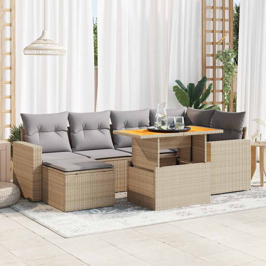 Set Divani da Giardino 7 pz con Cuscini Beige in Polyrattan | homemem39