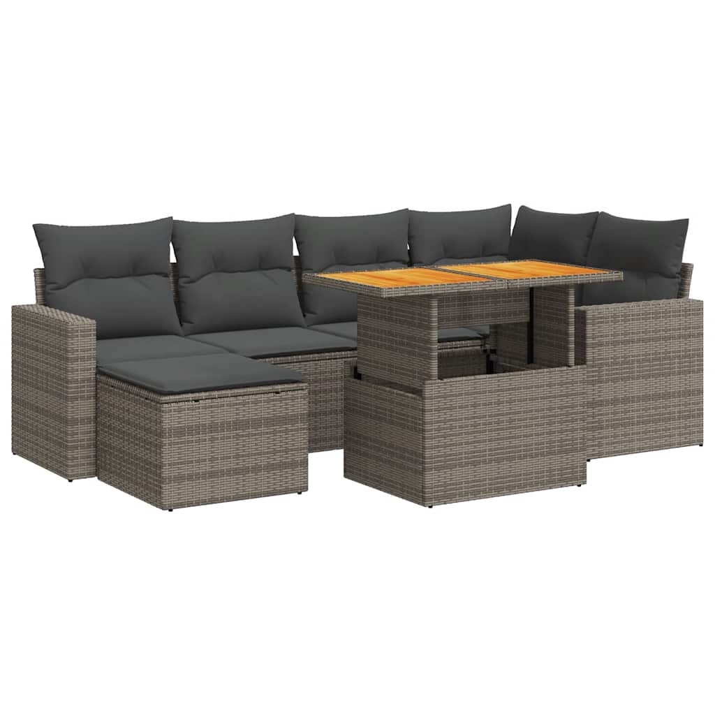 Set Divani da Giardino 7 pz con Cuscini Grigio in Polyrattan | homemem39