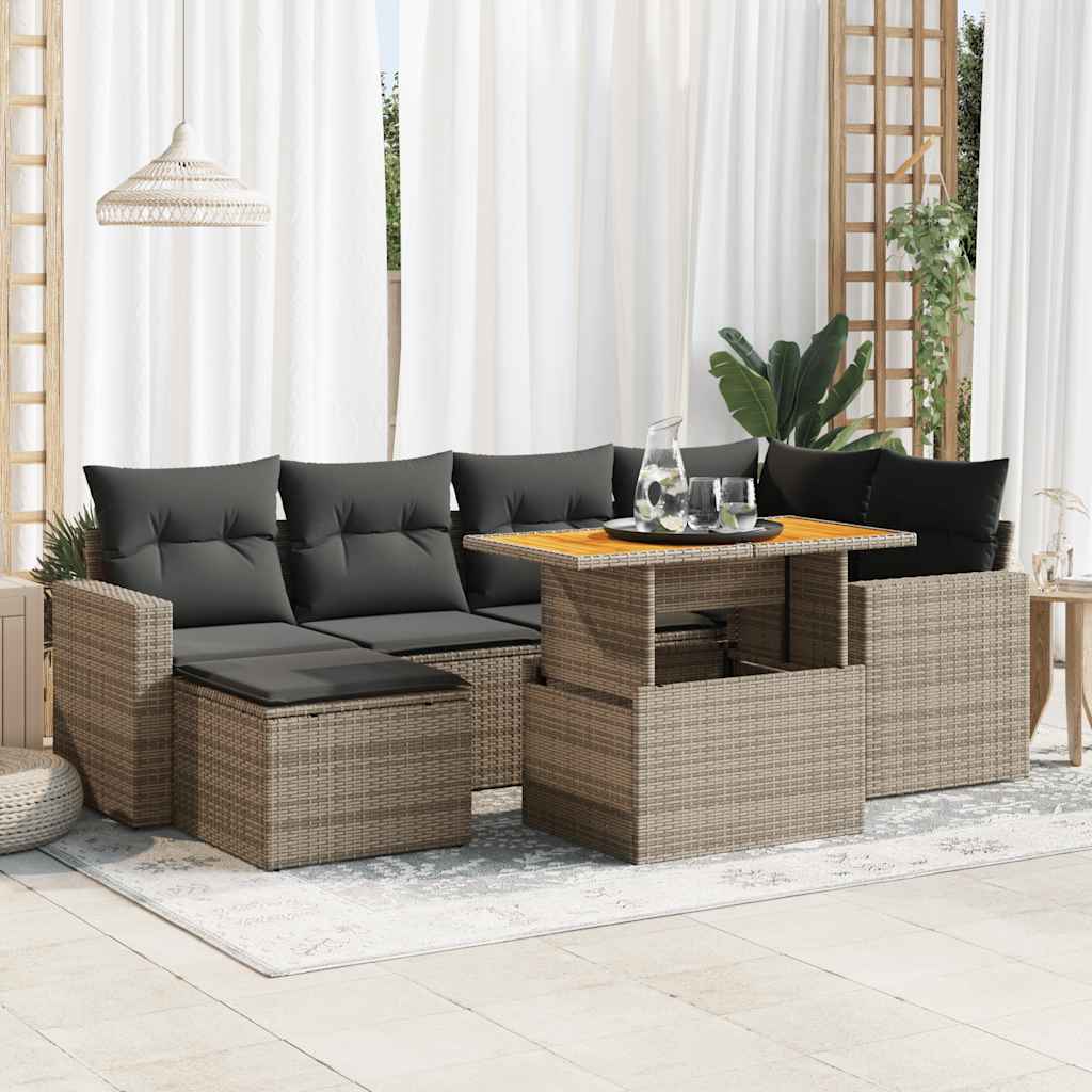 Set Divani da Giardino 7 pz con Cuscini Grigio in Polyrattan | homemem39