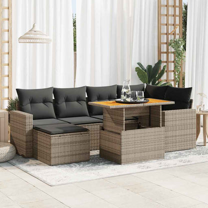 Set Divani da Giardino 7 pz con Cuscini Grigio in Polyrattan | homemem39