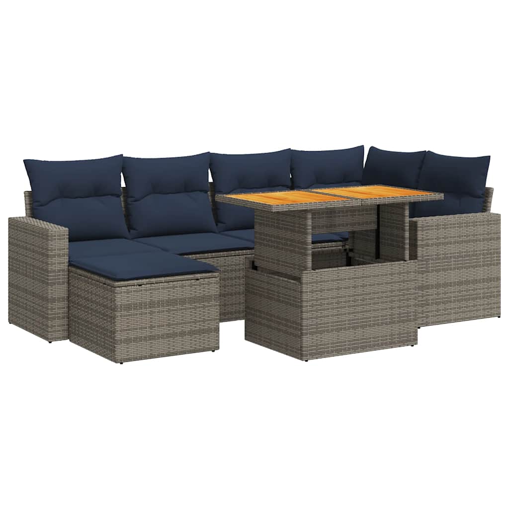 Set Divani da Giardino 7 pz con Cuscini Grigio in Polyrattan