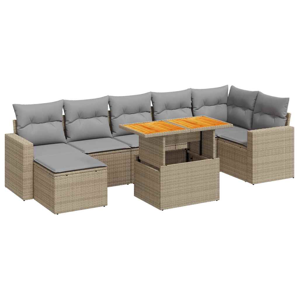 Set Divano da Giardino 8 pz con Cuscini Beige in Polyrattan | homemem39