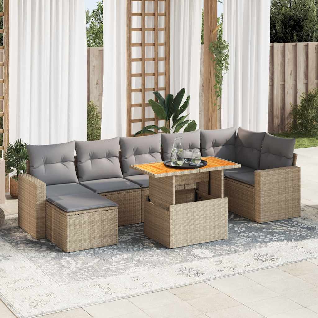 Set Divano da Giardino 8 pz con Cuscini Beige in Polyrattan | homemem39