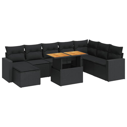 Set Divani da Giardino 9 pz con Cuscini Nero in Polyrattan | homemem39