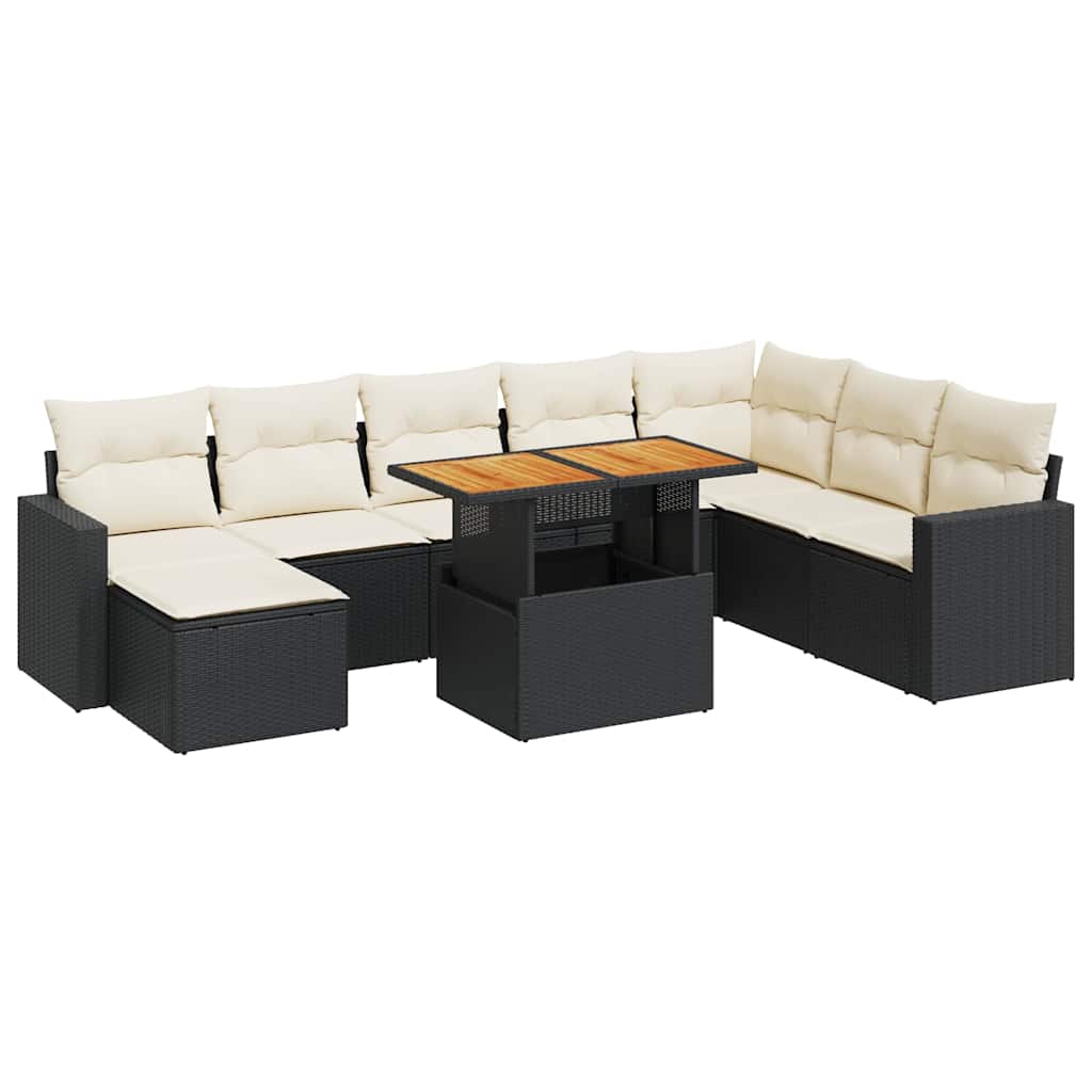 Set Divani da Giardino 9 pz con Cuscini Nero in Polyrattan | homemem39