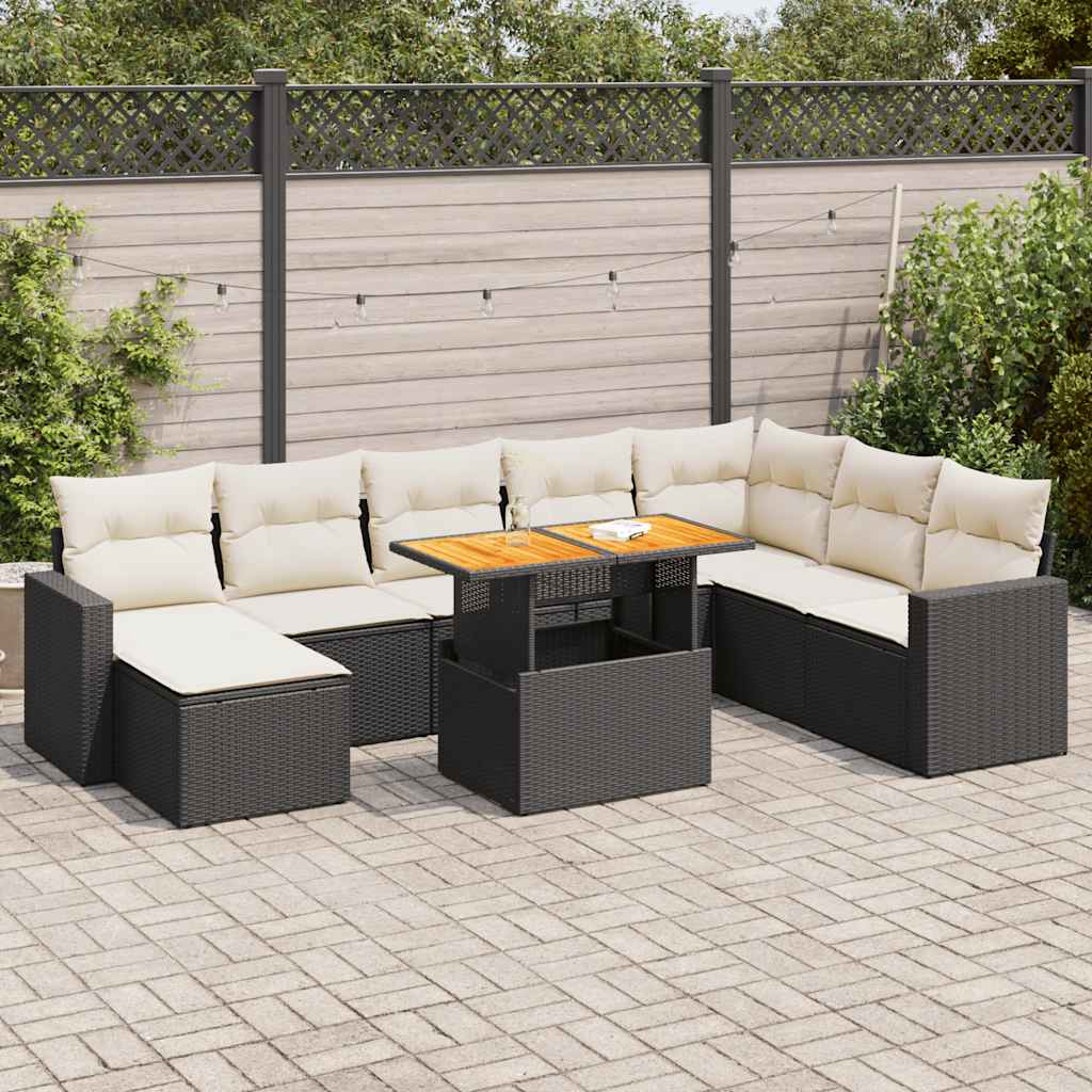 Set Divani da Giardino 9 pz con Cuscini Nero in Polyrattan | homemem39