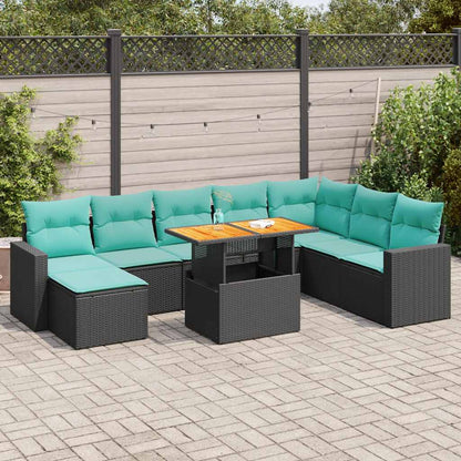 Set Divani da Giardino 9 pz con Cuscini Nero in Polyrattan
