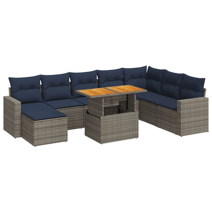 Set Divano da Giardino 9 pz con Cuscini Grigio in Polyrattan | homemem39