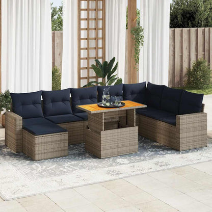 Set Divano da Giardino 9 pz con Cuscini Grigio in Polyrattan | homemem39