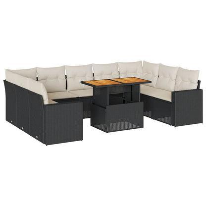 Set Divani da Giardino 10pz con Cuscini in Polyrattan Nero | homemem39