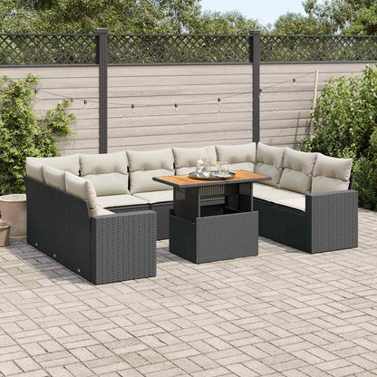 Set Divani da Giardino 10pz con Cuscini in Polyrattan Nero | homemem39