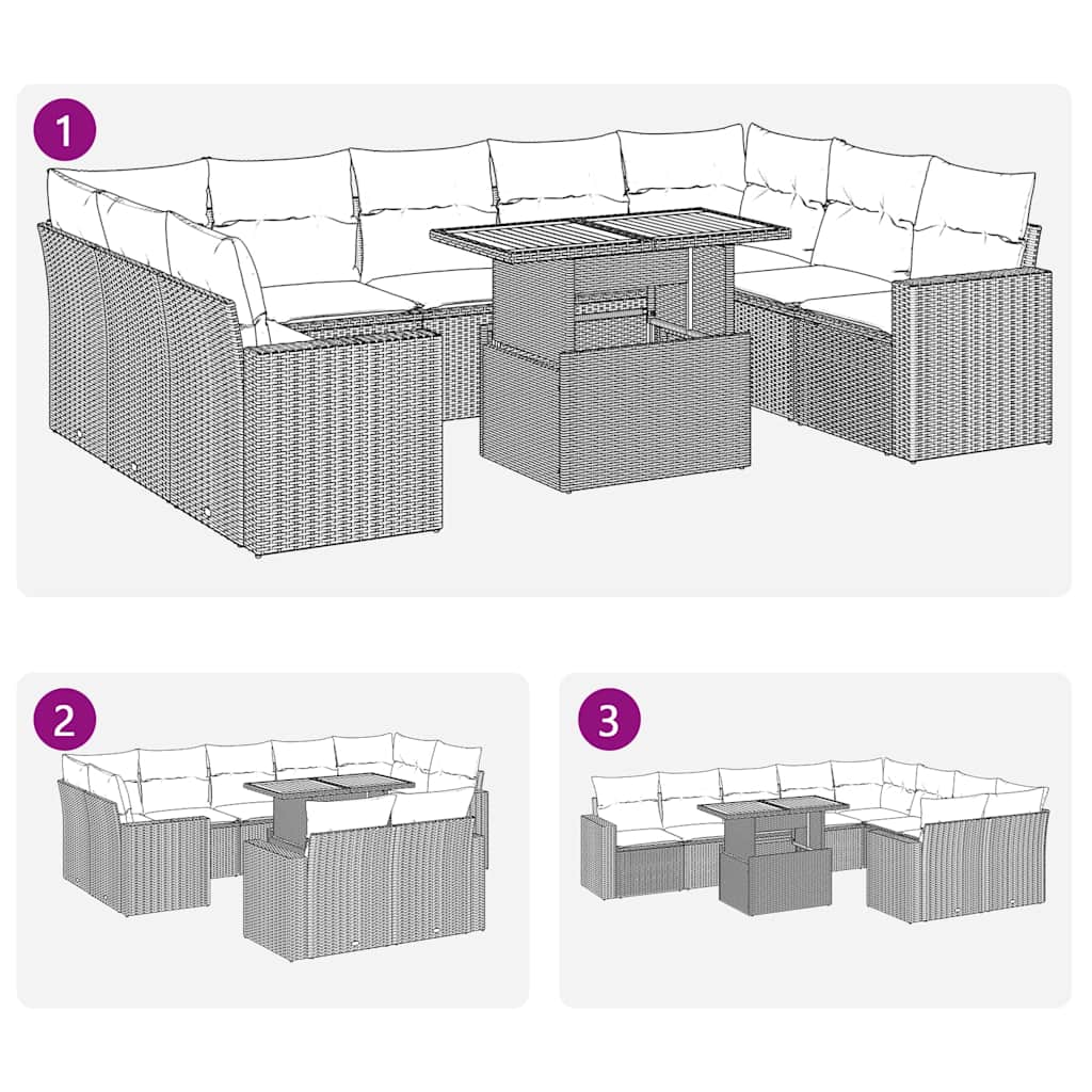 Set Divani da Giardino 10pz con Cuscini in Polyrattan Nero | homemem39