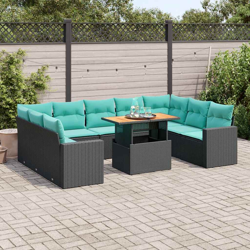 Set Divani da Giardino 10pz con Cuscini in Polyrattan Nero | homemem39