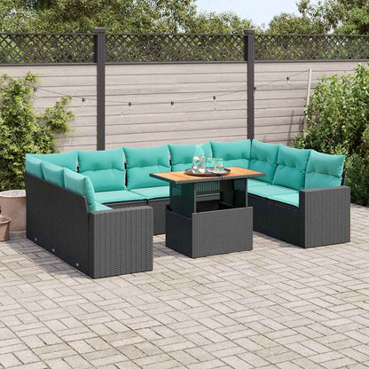 Set Divani da Giardino 10pz con Cuscini in Polyrattan Nero