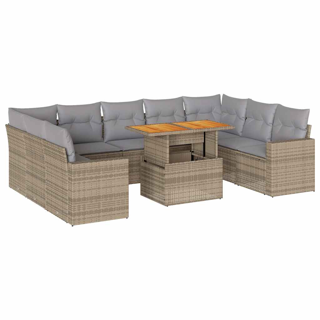 Set Divano da Giardino 10 pz con Cuscini Beige in Polyrattan | homemem39