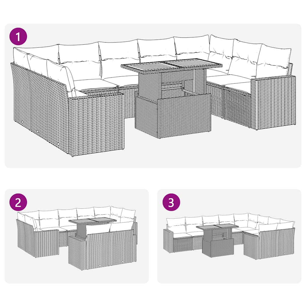 Set Divano da Giardino 10 pz con Cuscini Beige in Polyrattan | homemem39