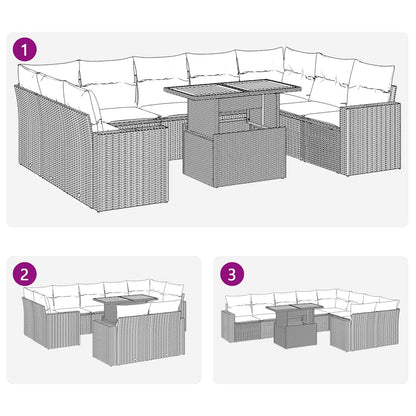 Set Divano da Giardino 10 pz con Cuscini Beige in Polyrattan | homemem39