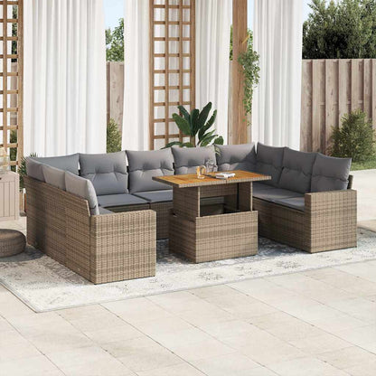 Set Divano da Giardino 10 pz con Cuscini Beige in Polyrattan
