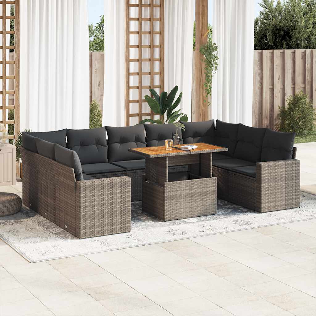 Set Divano da Giardino 10 pz con Cuscini Grigio in Polyrattan | homemem39