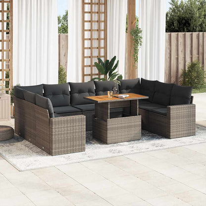 Set Divano da Giardino 10 pz con Cuscini Grigio in Polyrattan | homemem39