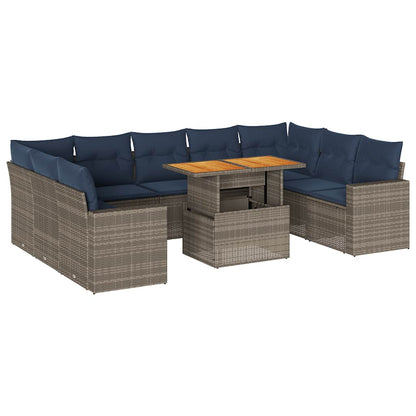Set Divano da Giardino 10 pz con Cuscini Grigio in Polyrattan | homemem39