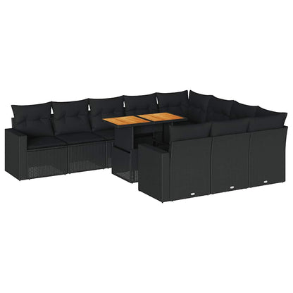 Set Divani da Giardino 11 pz con Cuscini in Polyrattan Nero | homemem39