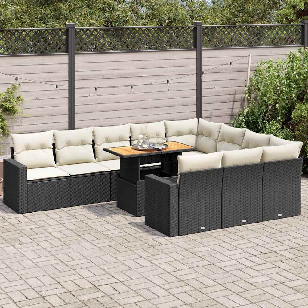 Set Divani da Giardino 11 pz con Cuscini in Polyrattan Nero | homemem39