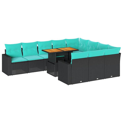 Set Divani da Giardino 11 pz con Cuscini in Polyrattan Nero | homemem39