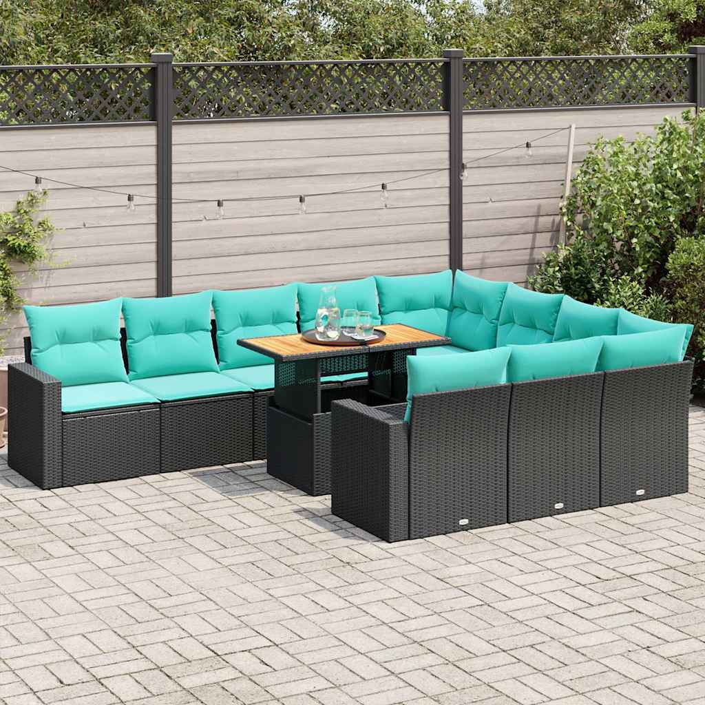 Set Divani da Giardino 11 pz con Cuscini in Polyrattan Nero | homemem39