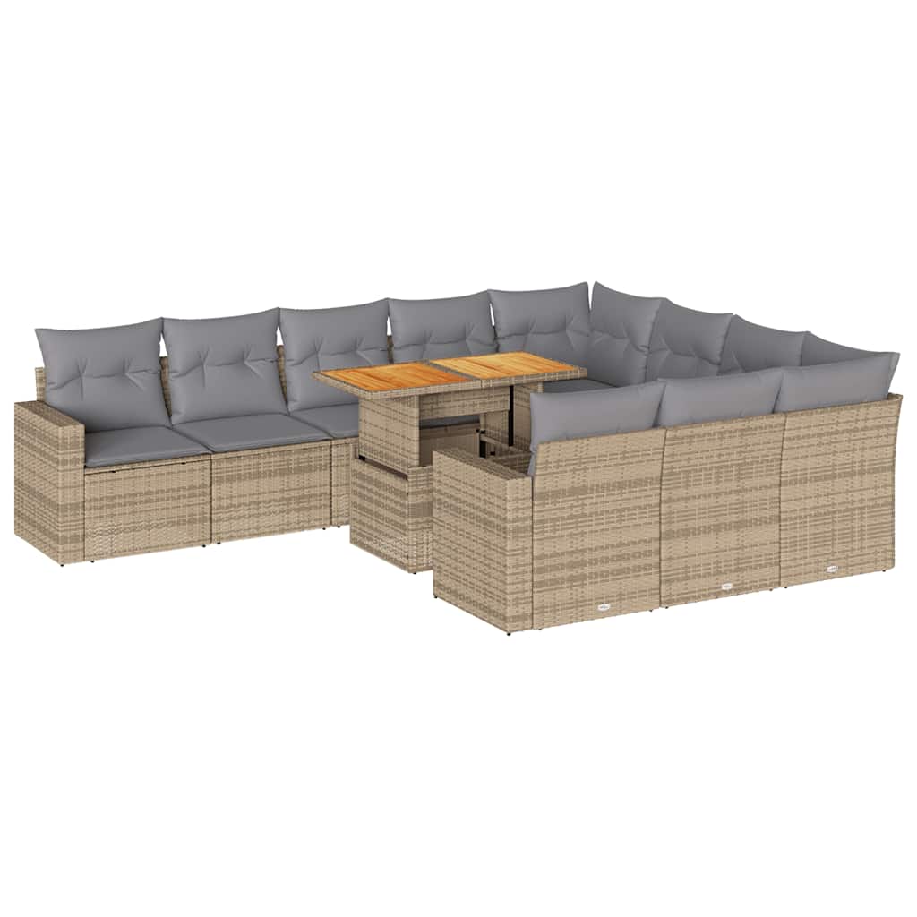Set Divani da Giardino 11 pz con Cuscini Beige in Polyrattan | homemem39