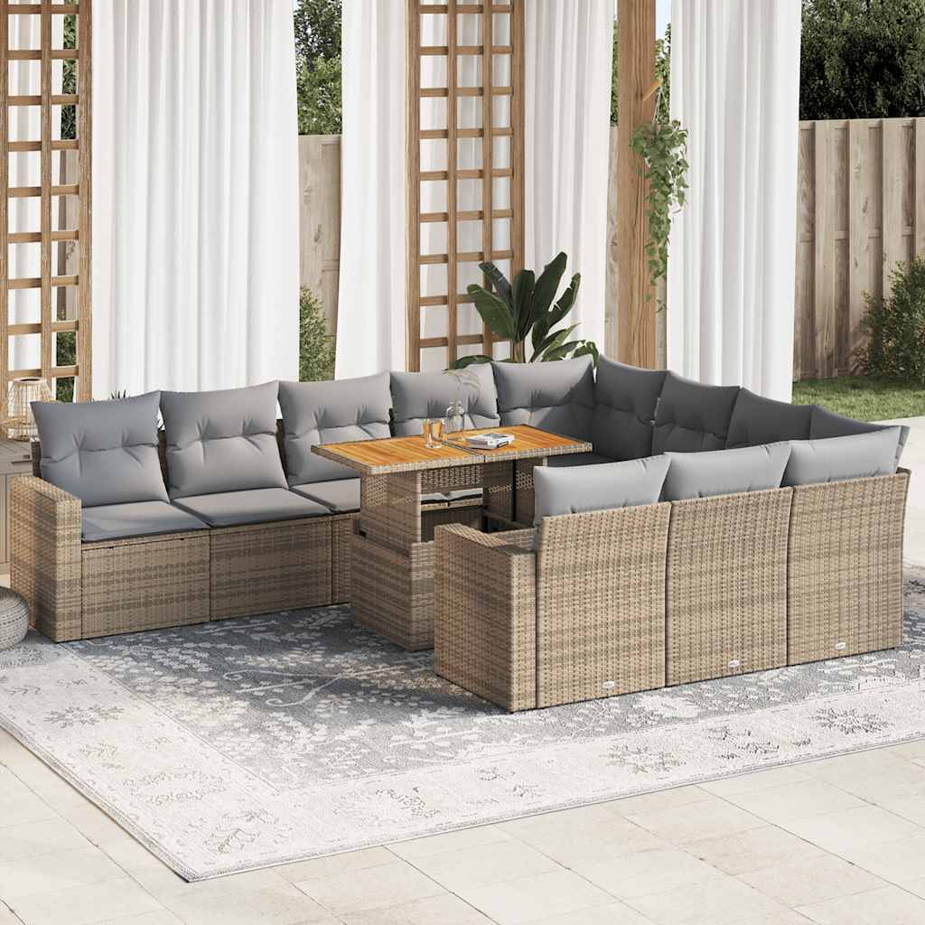 Set Divani da Giardino 11 pz con Cuscini Beige in Polyrattan | homemem39