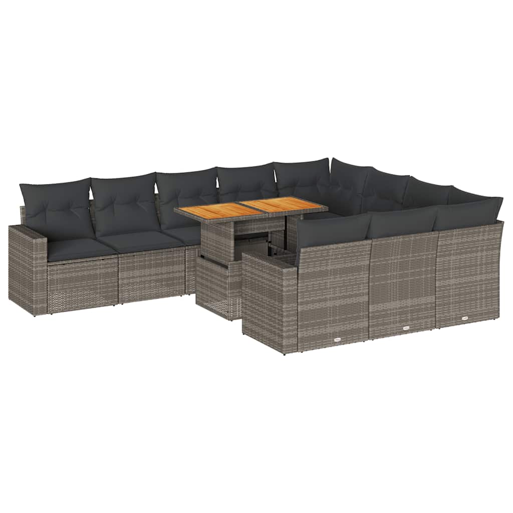 Set Divani da Giardino 11 pz con Cuscini in Polyrattan Grigio | homemem39