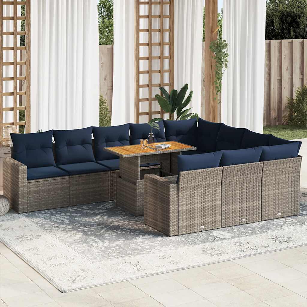 Set Divani da Giardino 11 pz con Cuscini in Polyrattan Grigio | homemem39